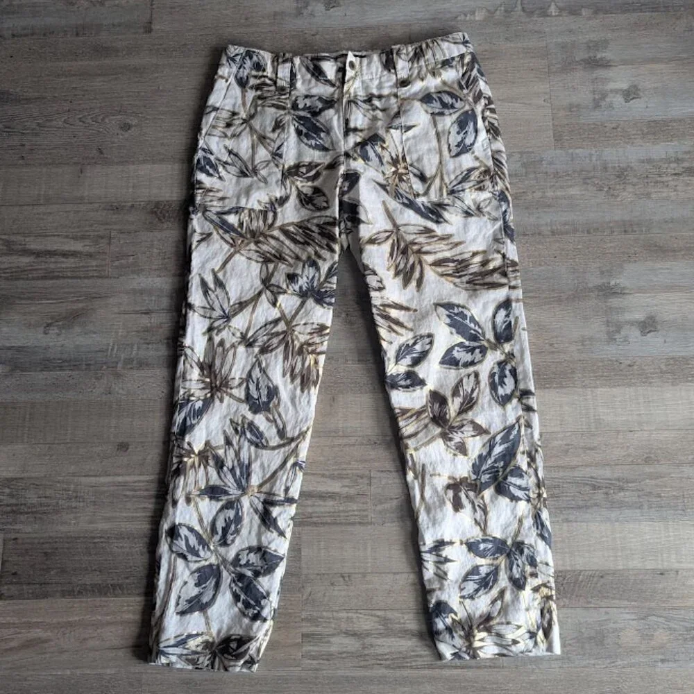 J.Crew Metallic Gold Foil Botanical Linen Garden Ankle Pants | Size 4